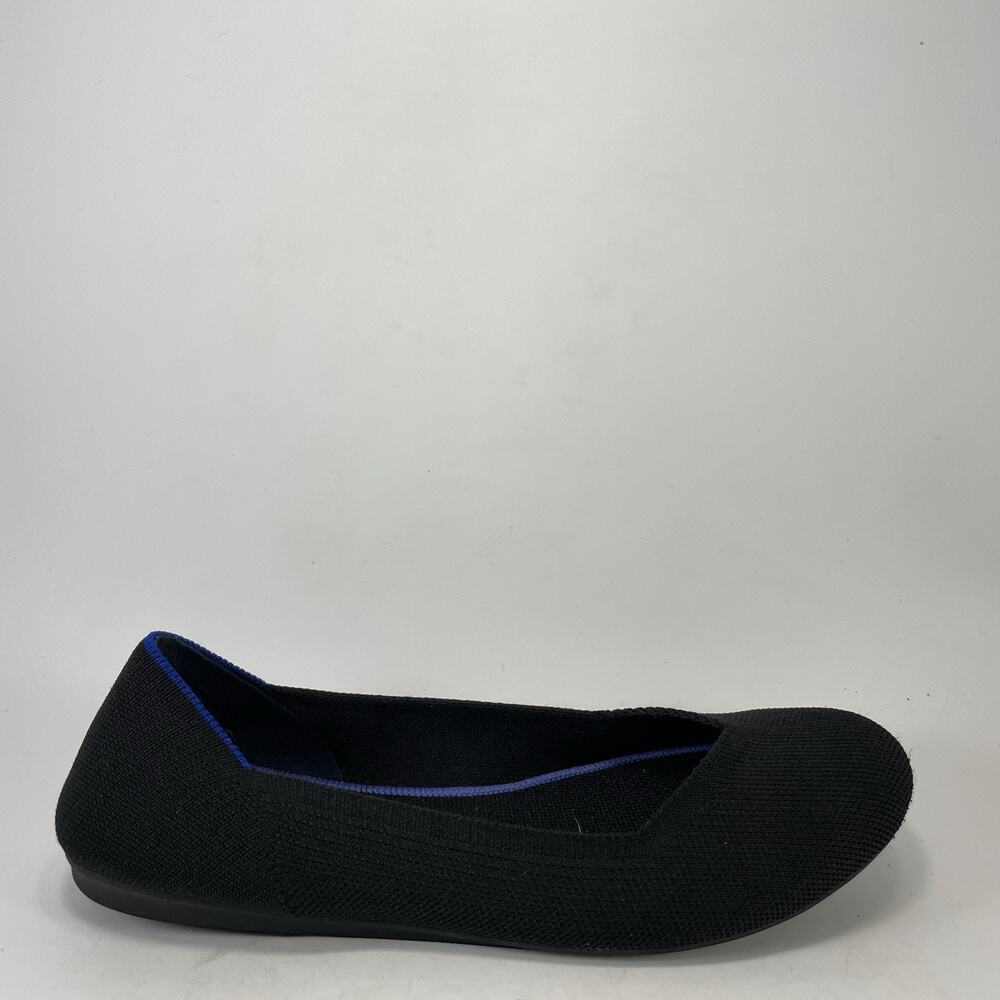 Rothys The Flat Black Knit Ballet Flats Womens Size 8 Blue Trim Slip On Shoes